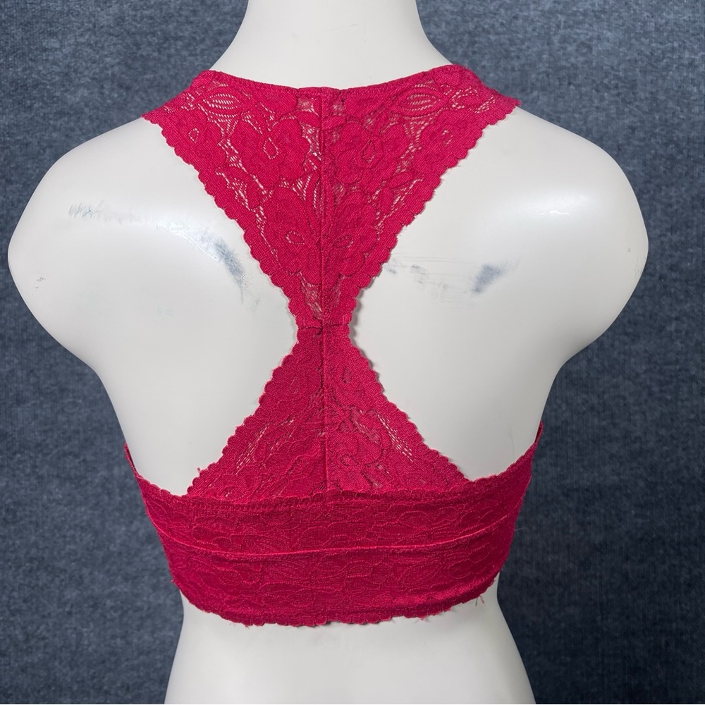 Intimately FREE PEOPLE Women’s XS Red Galloon Lined‎ Lace Racerback Bralette - Picture 2 of 10